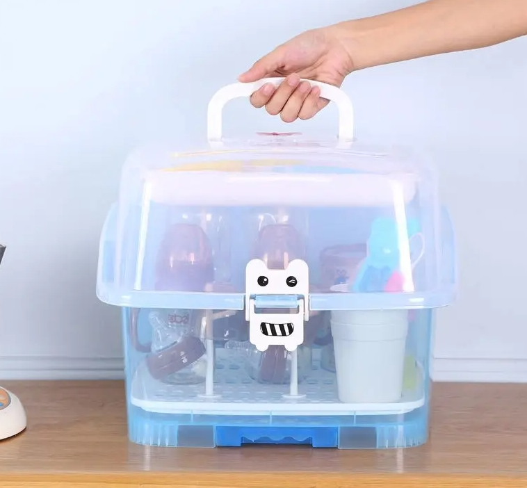 Advanced Willy Willy 2in 1 Baby Bottle Drying Rack & Storage Box with Lid & Handle - Blue