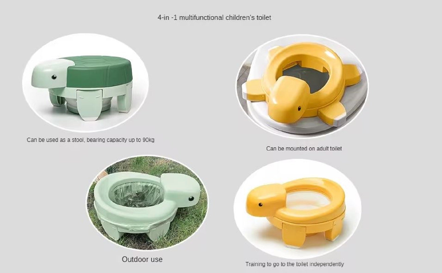 Adore Turtle 4 in 1 Potty Trainer with First Ever Bio Degradable Baby Potty Chair Liner  20 Bags - Yellow