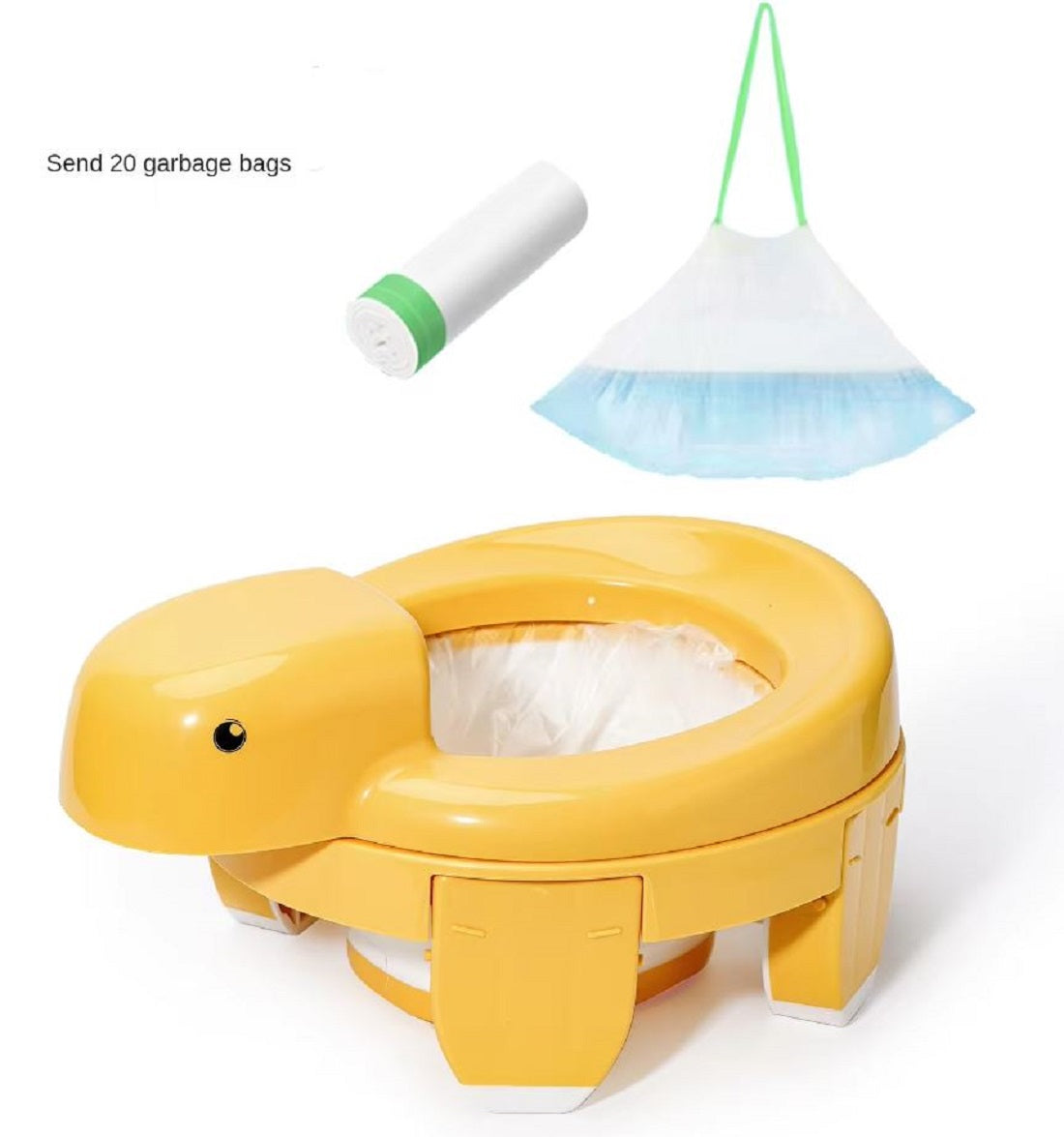 Adore Turtle 4 in 1 Potty Trainer with First Ever Bio Degradable Baby Potty Chair Liner  20 Bags - Yellow