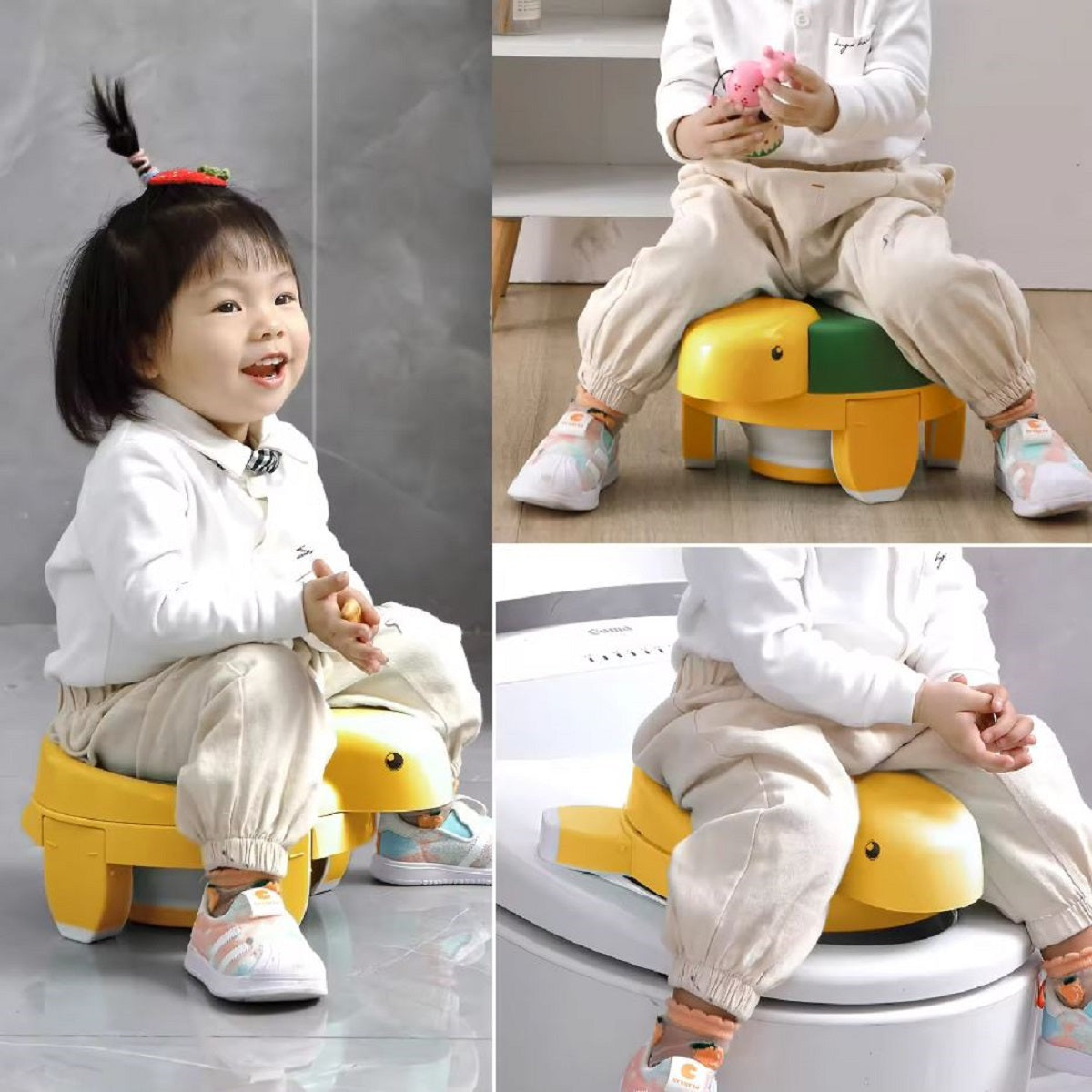 Adore Turtle 4 in 1 Potty Trainer with First Ever Bio Degradable Baby Potty Chair Liner  20 Bags - Yellow